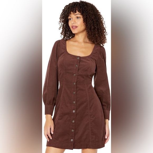 Madewell NWT Plus Corduroy Seamed Long-Sleeve Mini Dress - Picture 2 of 6